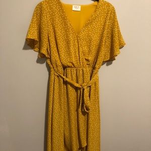 High-low yellow dress with white polka dots